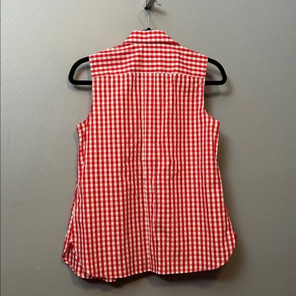 Lands’ End Red white gingham sleeveless shirt cotton size 4 P - Picture 8 of 10